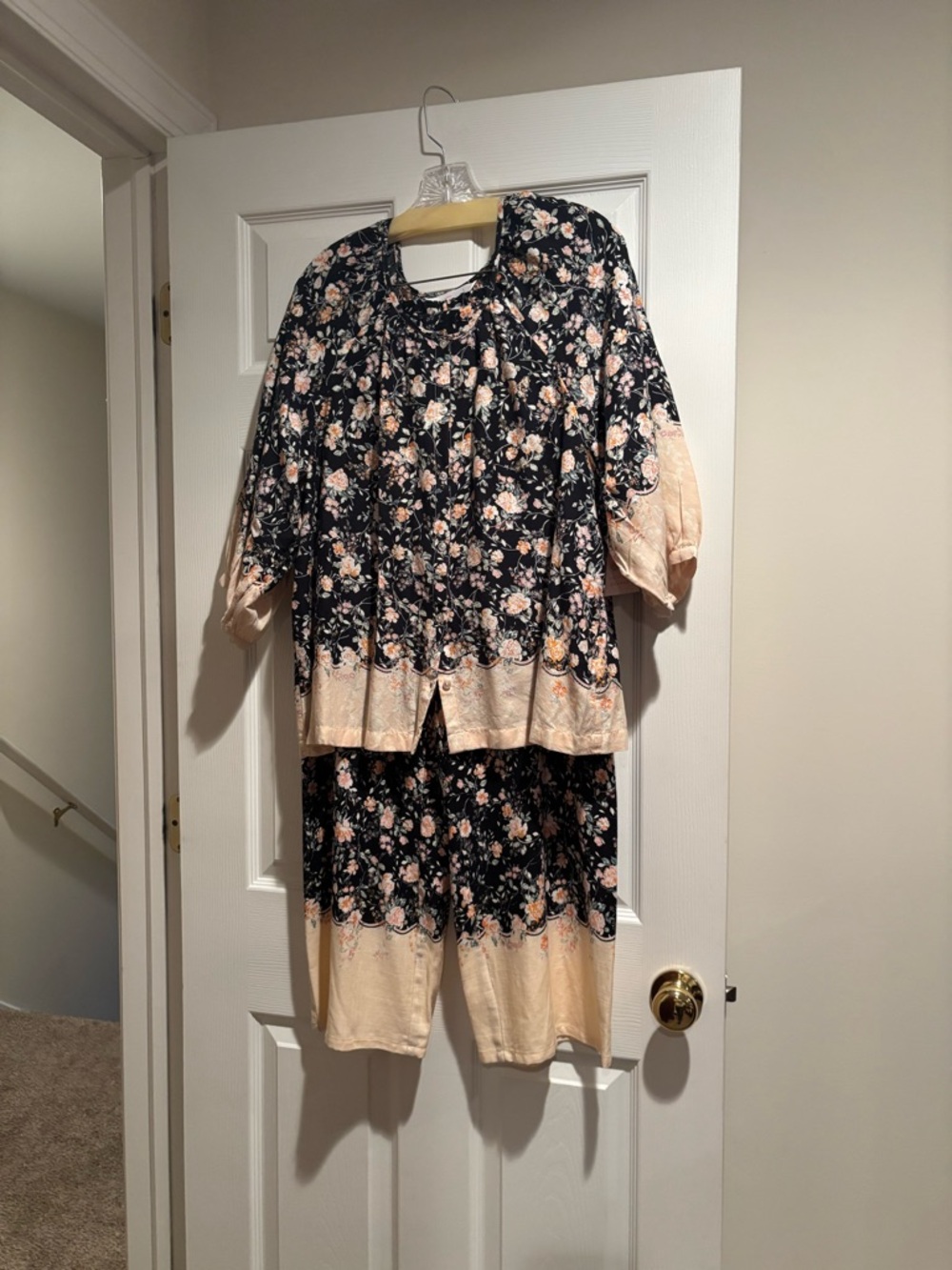 LC Lauren Conrad Black and Peach Floral Two-Piece Lounge Set